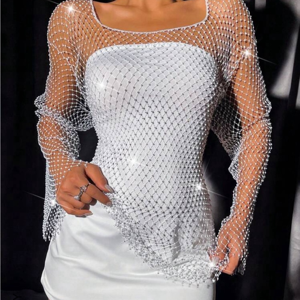 Rhinestone fishnet mesh dress without tube dress